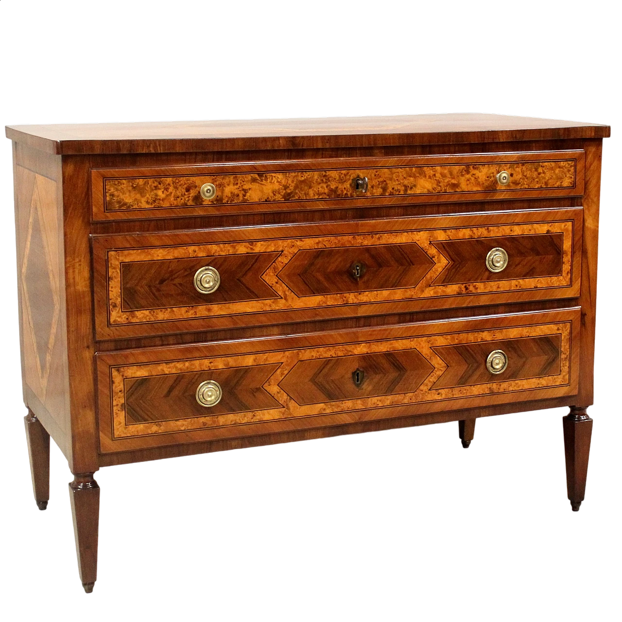 Emilian Louis XVI walnut and cherry commode with inlays, 18th century 11