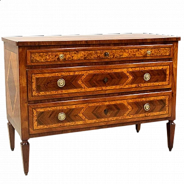Emilian Louis XVI walnut and cherry commode with inlays, 18th century