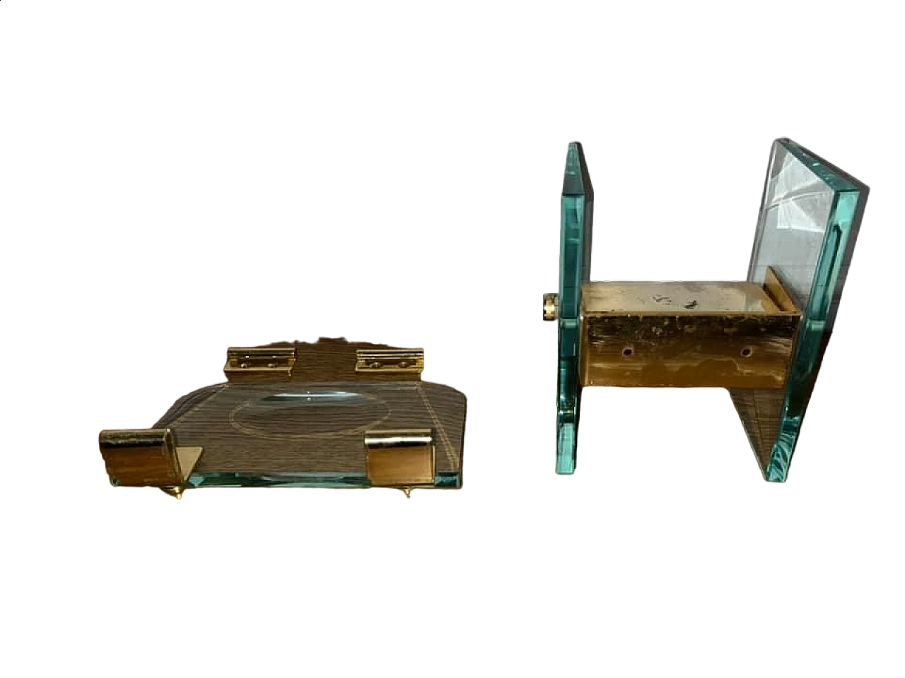 Soap and toilet paper holder in glass and brass by Fontana Arte, 1940s 8