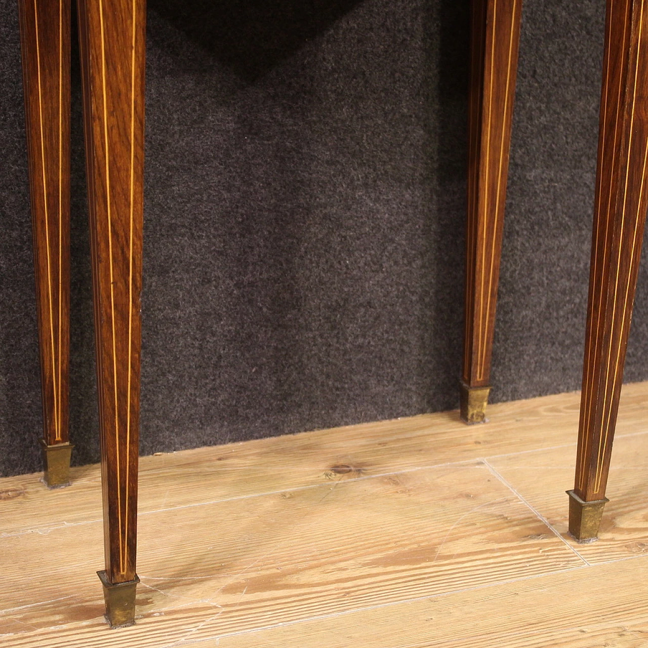 Pair of walnut and maple bedside tables with a door and high legs 10