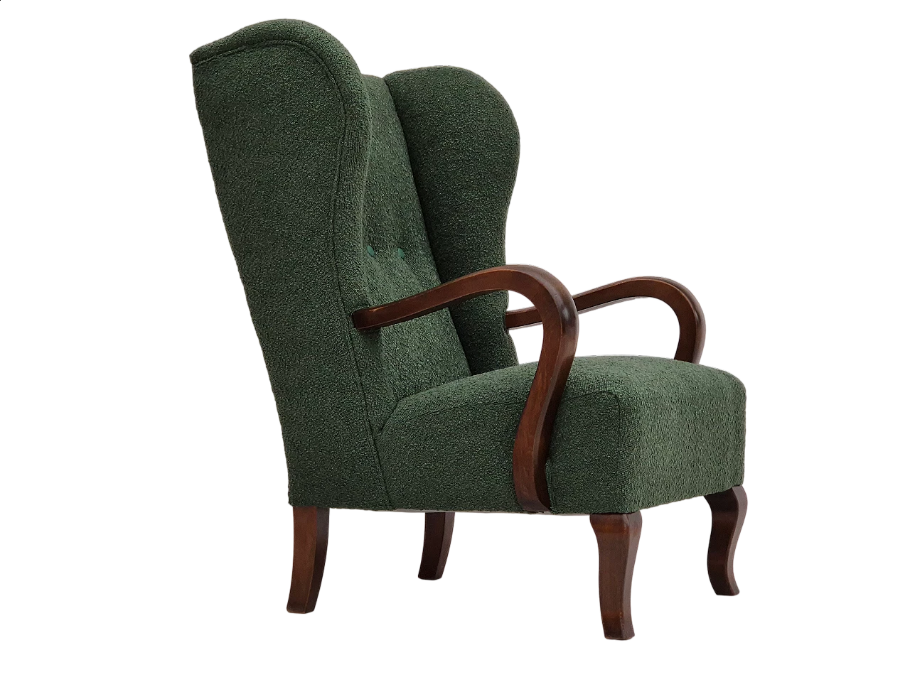 Danish beechwood armchair in bottle green fabric, 1950s 19