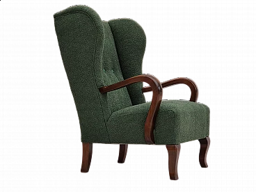 Danish beechwood armchair in bottle green fabric, 1950s