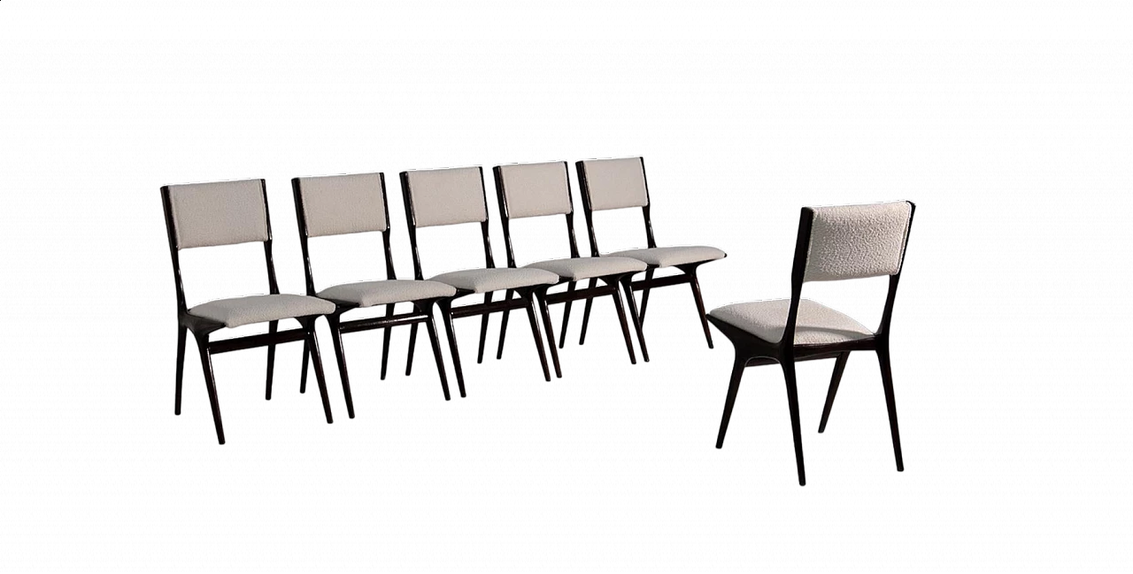 6 Chairs in wood and bouclé fabric by Carlo De Carli, 1950s 14