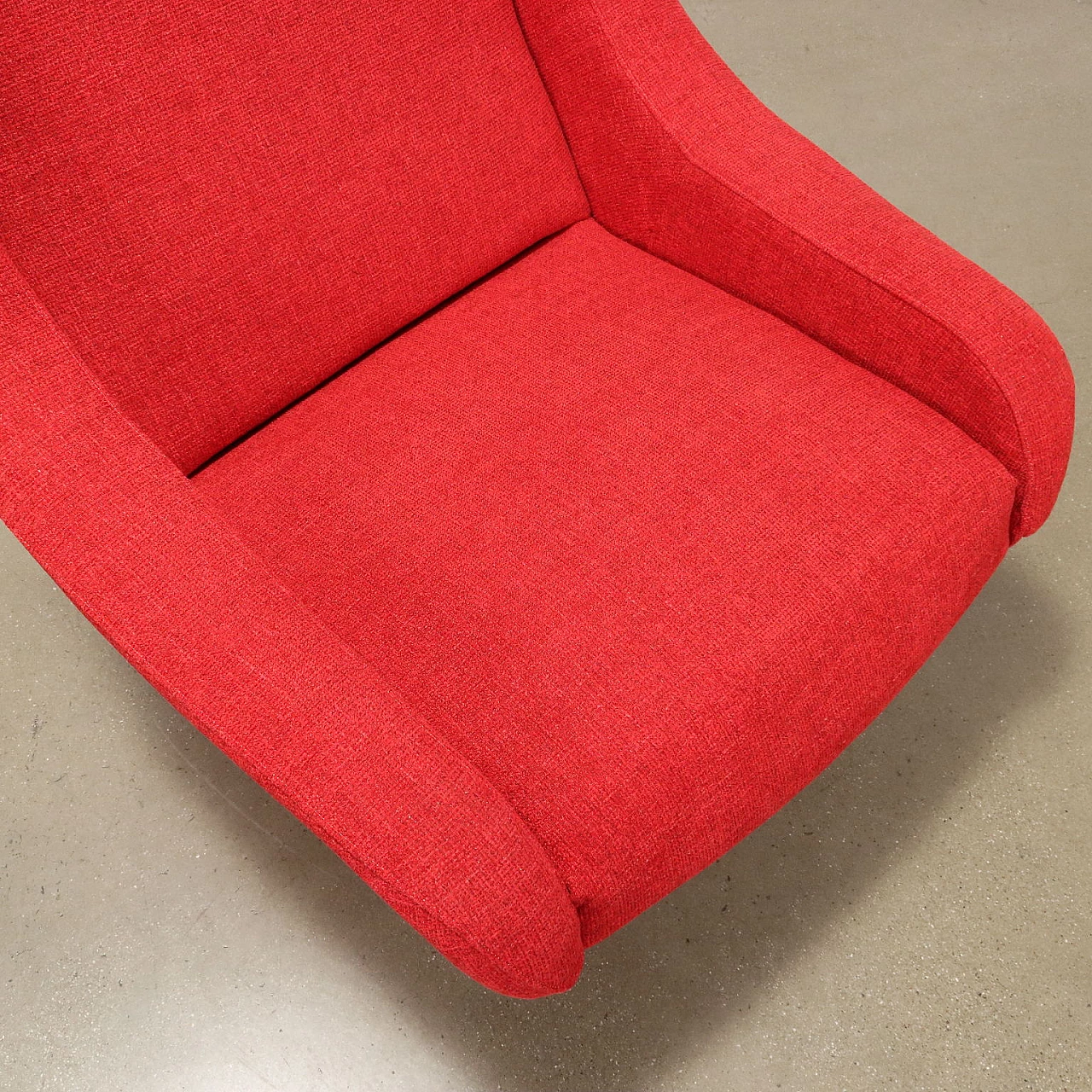 Pair of armchairs in red fabric and aluminum, 1960s 7