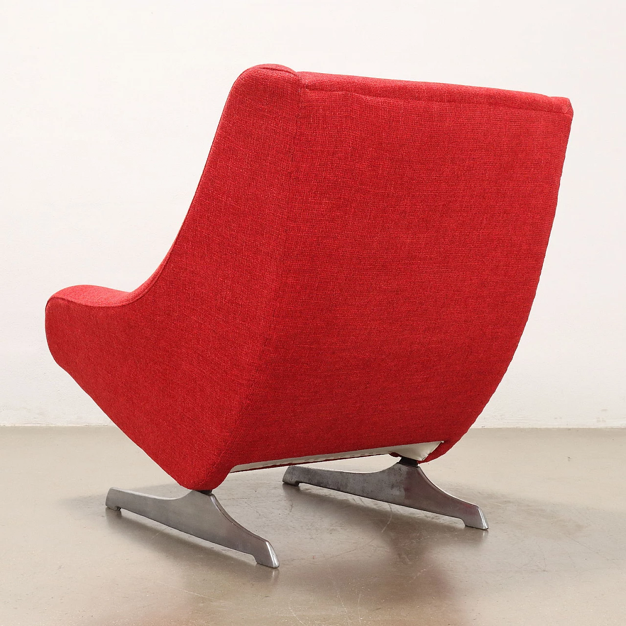Pair of armchairs in red fabric and aluminum, 1960s 8