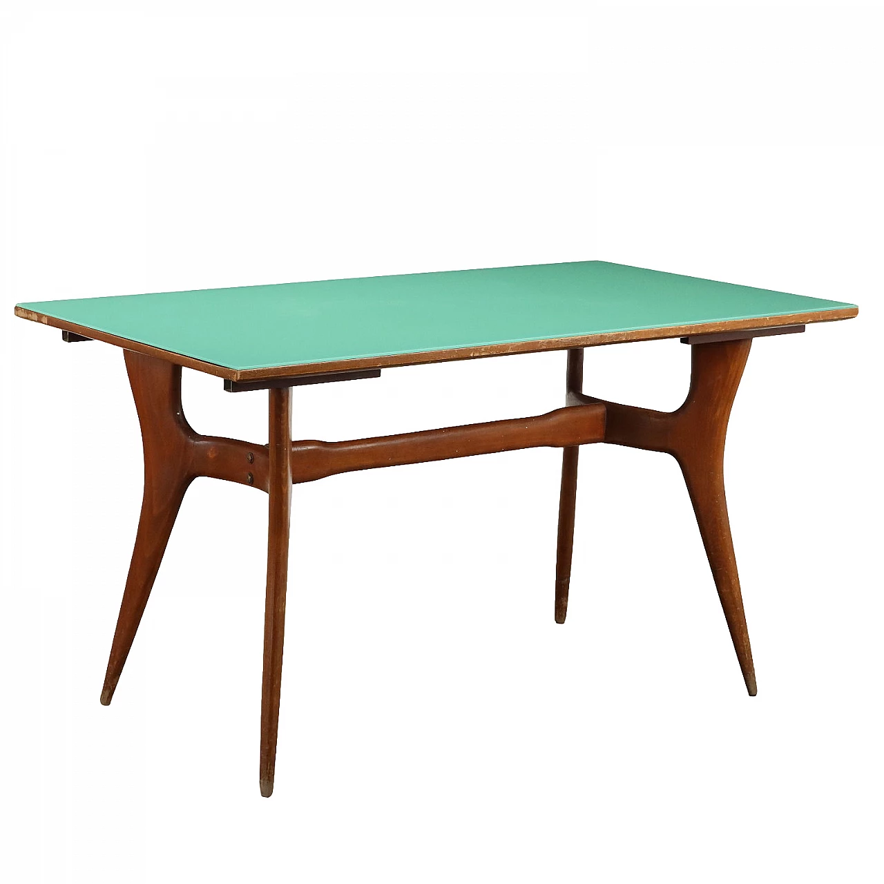 Table in painted beech and green glass top, 1950s 1