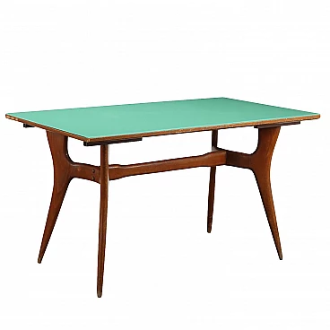 Table in painted beech and green glass top, 1950s