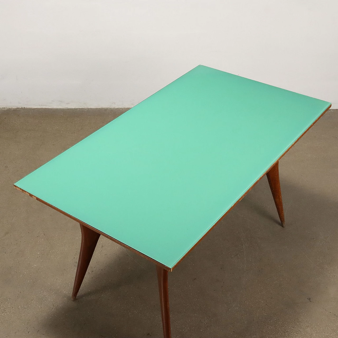 Table in painted beech and green glass top, 1950s 3