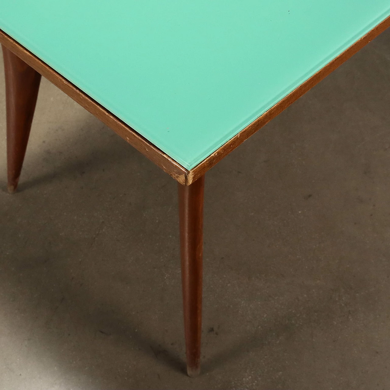 Table in painted beech and green glass top, 1950s 6