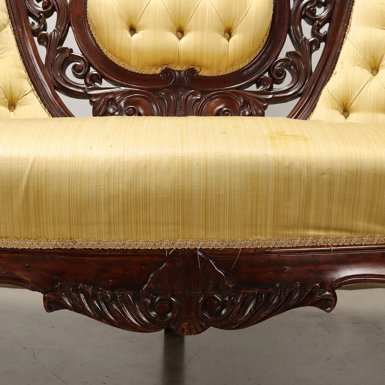 Sofa in mahogany and capitonné with wavy legs, 19th century 6