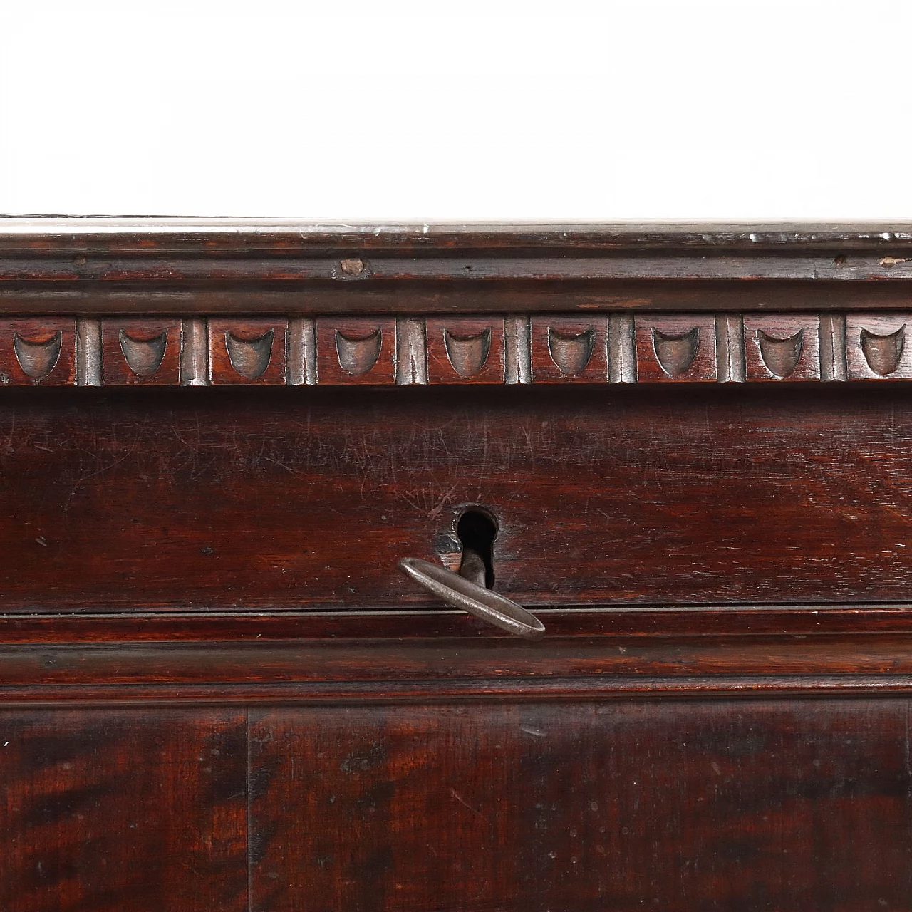 Wooden chest with carved frame and uprights, 19th century 7