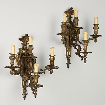 Pair of Neoclassical style chiseled gilded bronze wall lights