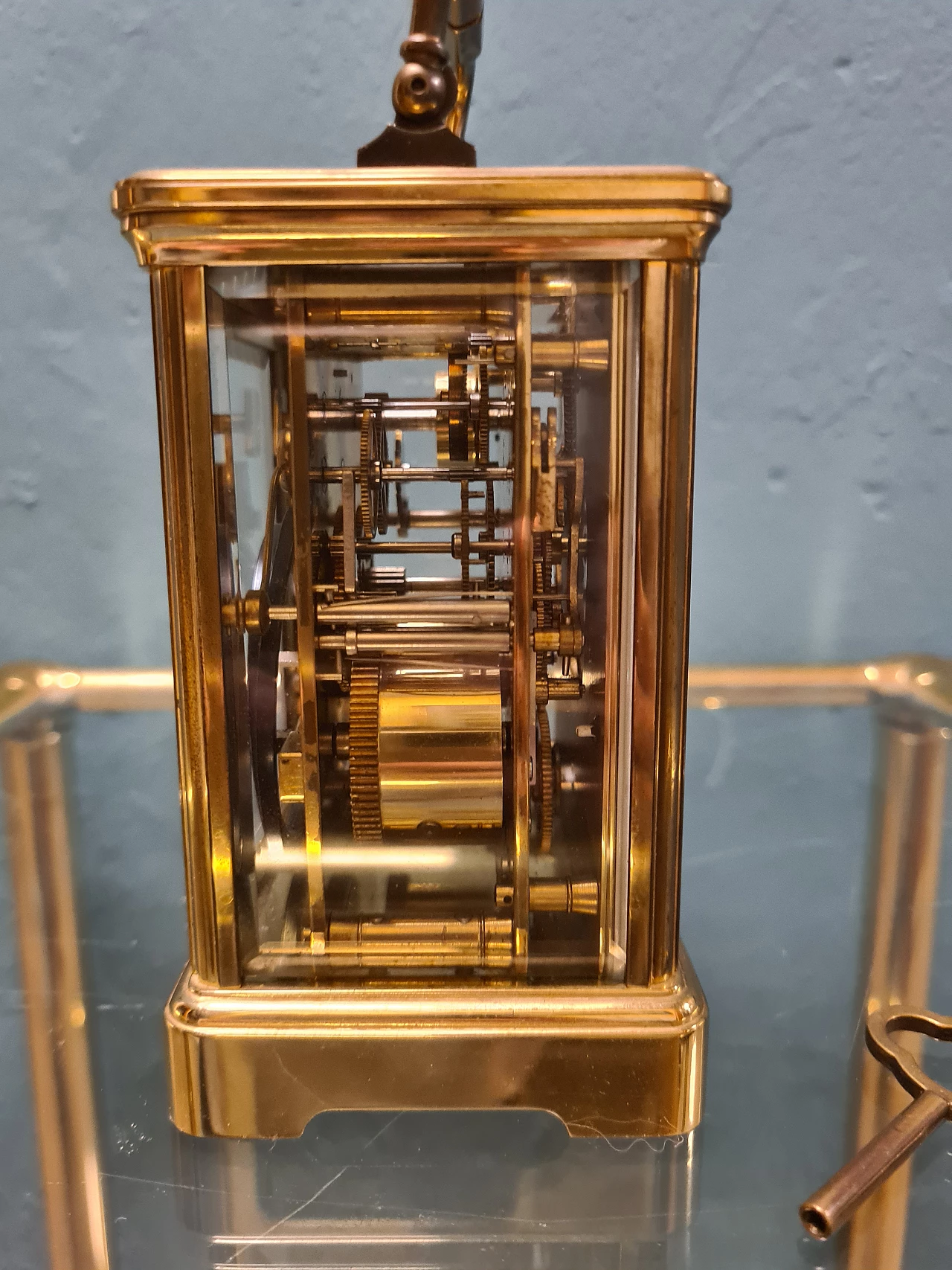 Brass and glass travel clock by L'Epée 4