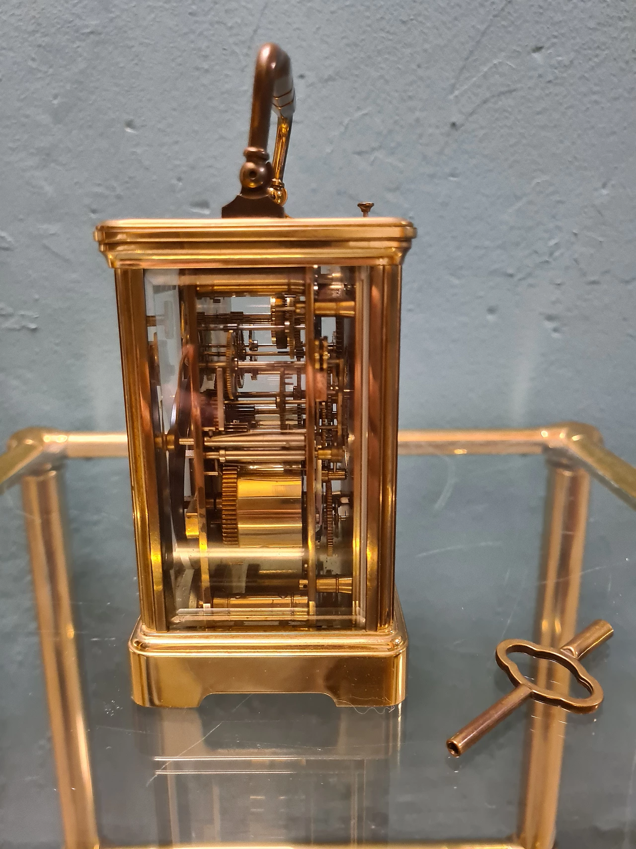 Brass and glass travel clock by L'Epée 5