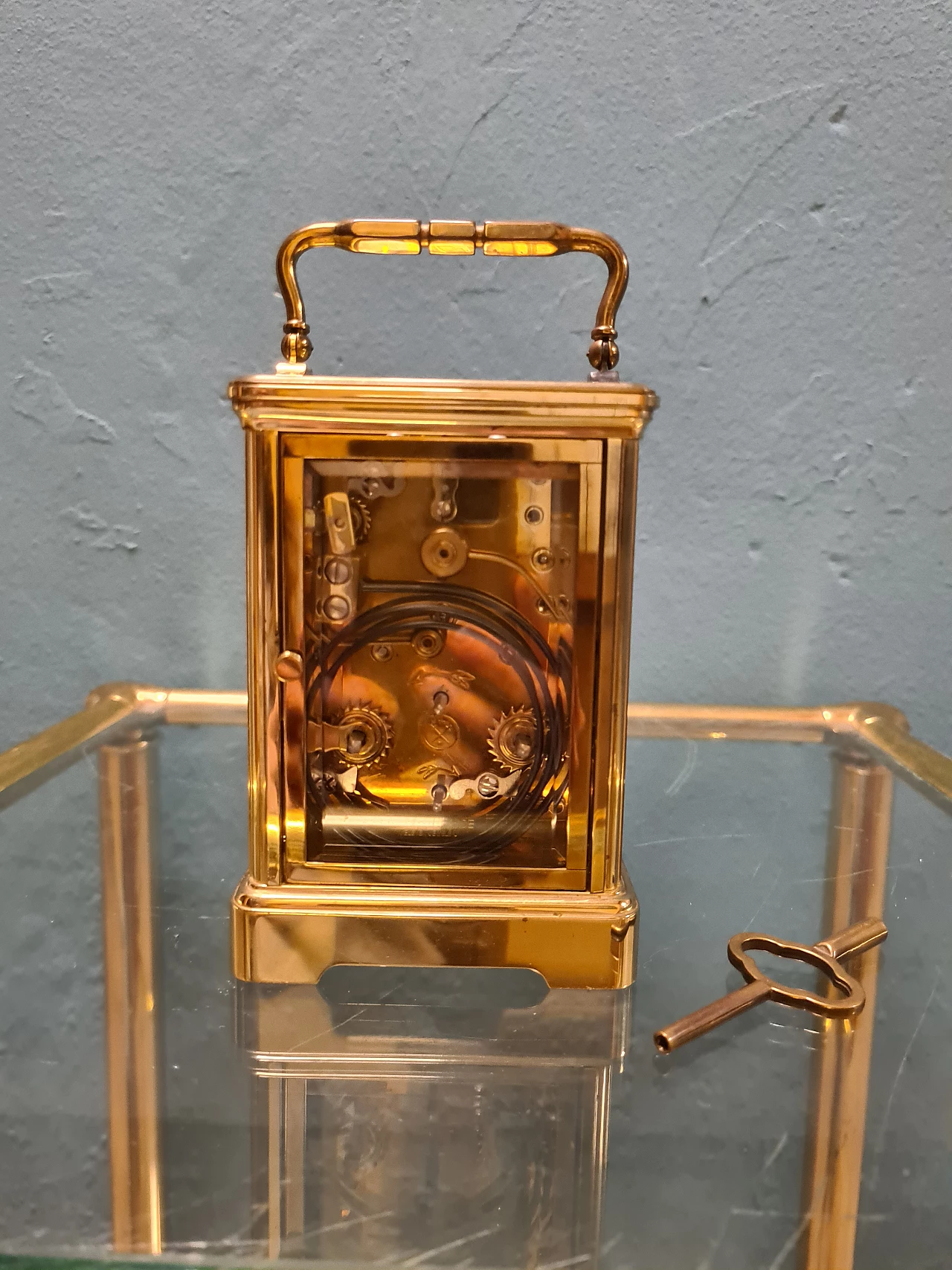Brass and glass travel clock by L'Epée 6