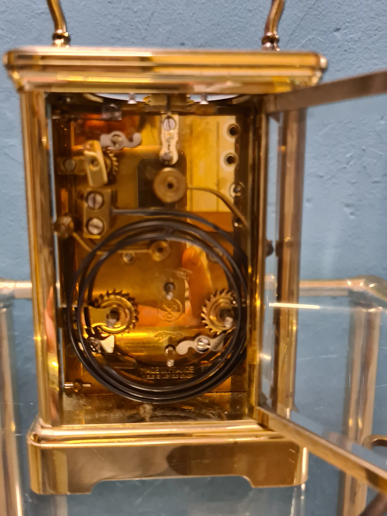 Brass and glass travel clock by L'Epée 7