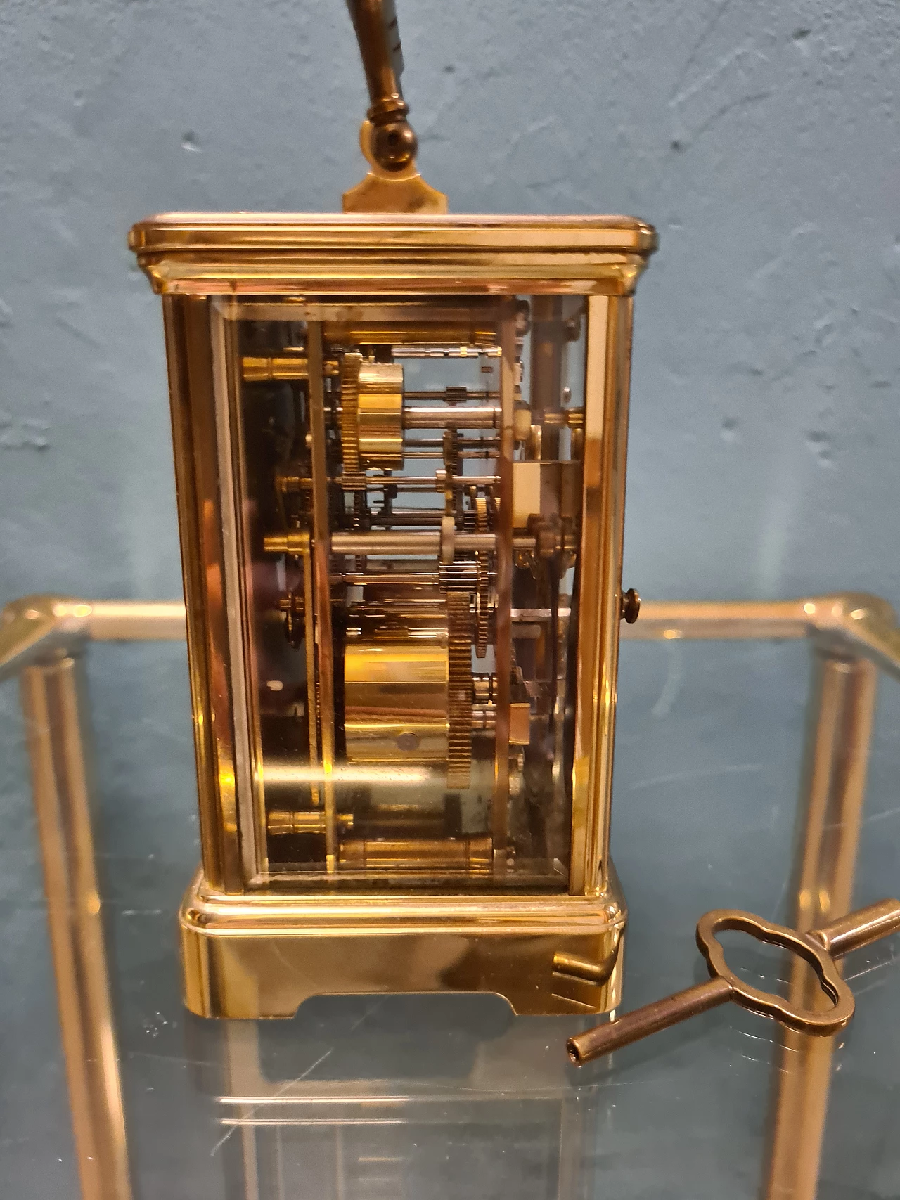 Brass and glass travel clock by L'Epée 8