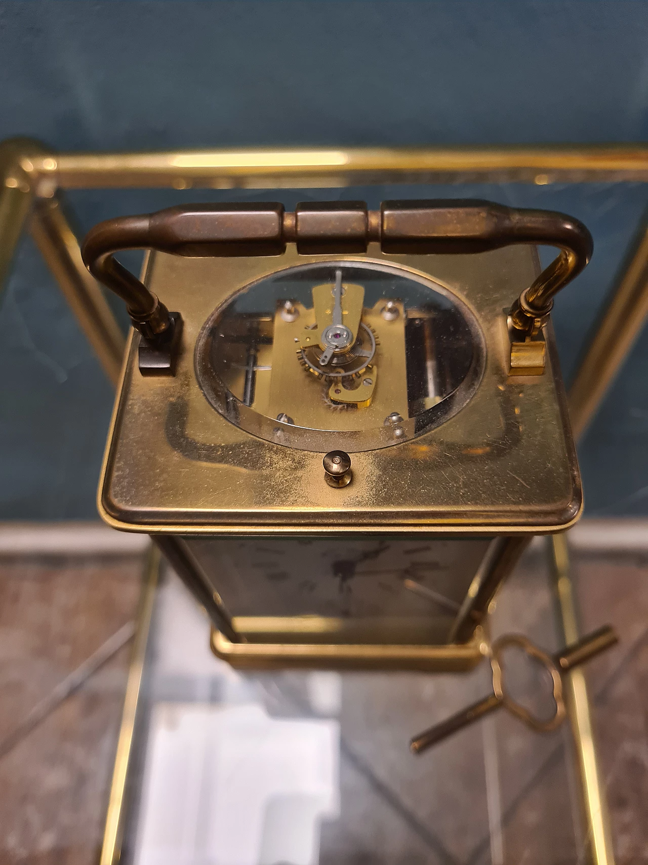 Brass and glass travel clock by L'Epée 9