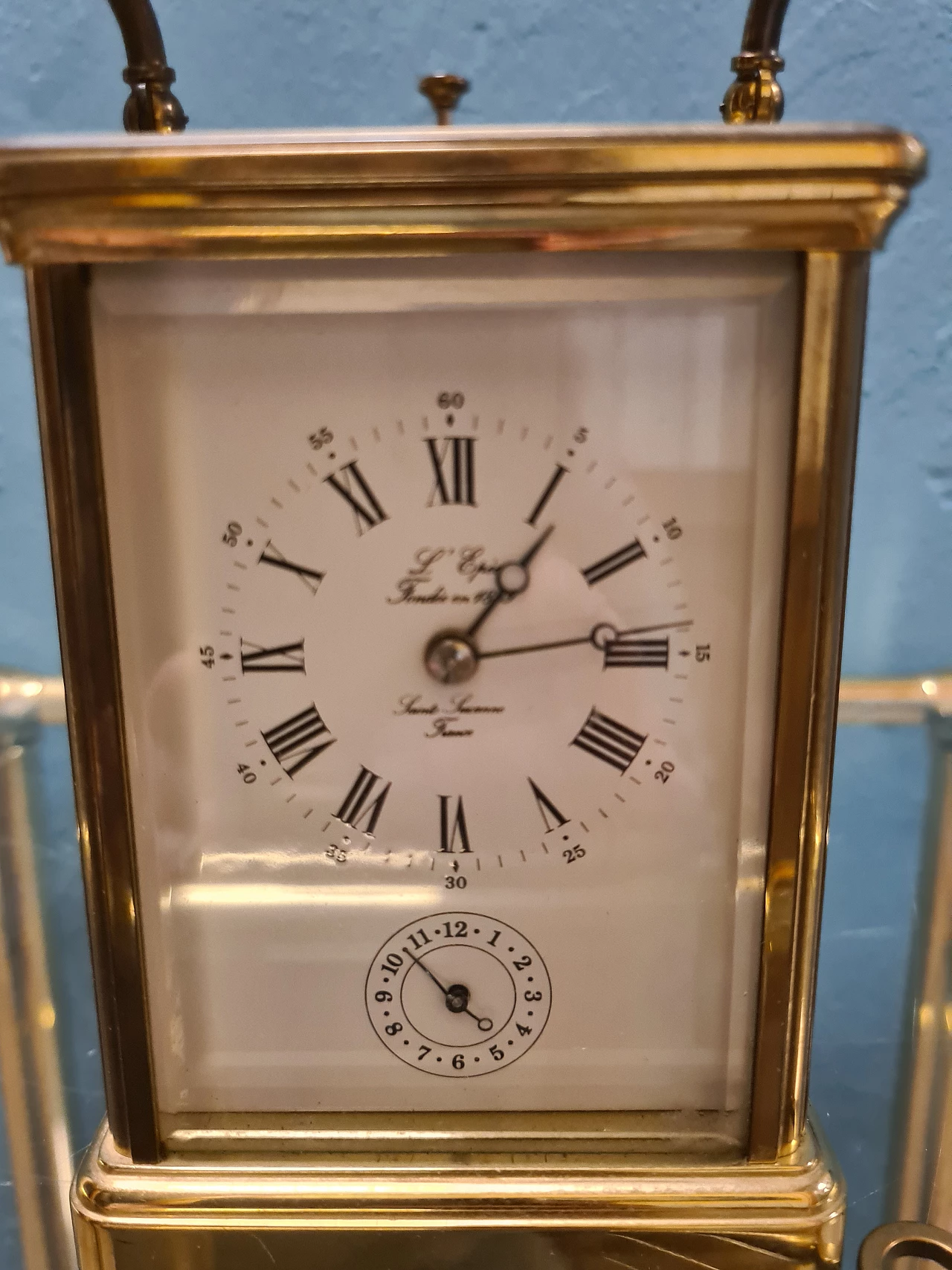 Brass and glass travel clock by L'Epée 10