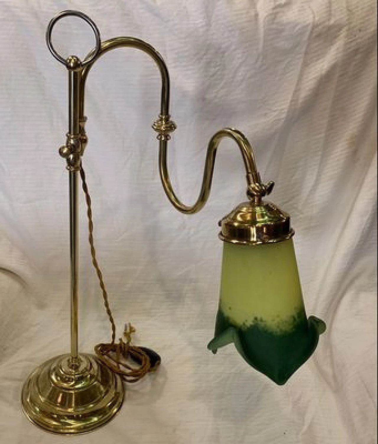 Lampada da tavolo regolabile in ottone e vetro di Murano, anni '20 4