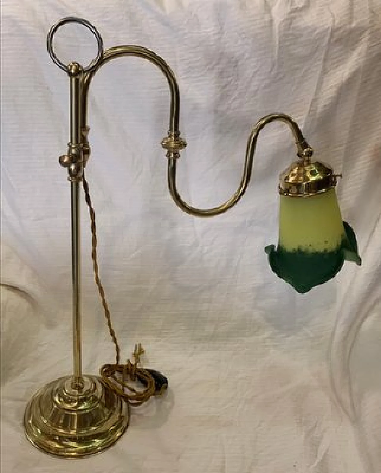 Lampada da tavolo regolabile in ottone e vetro di Murano, anni '20 5