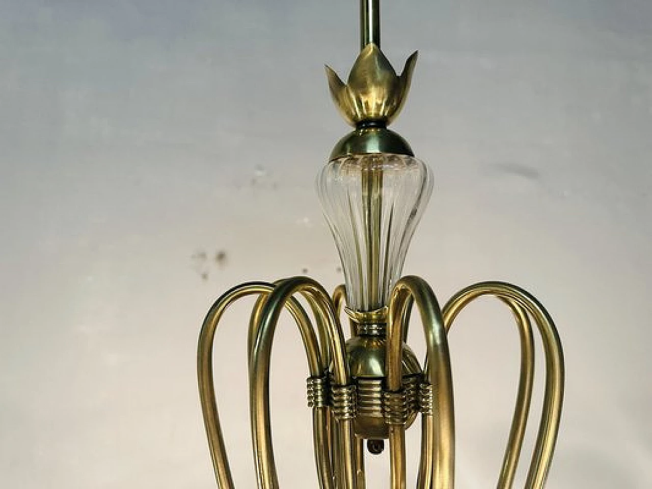 Lampadario in ottone e vetro, anni '50 2