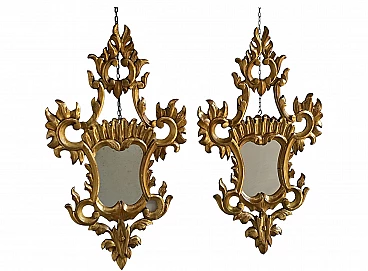 Pair of fans with carved, gilded wood and mirror, 19th century