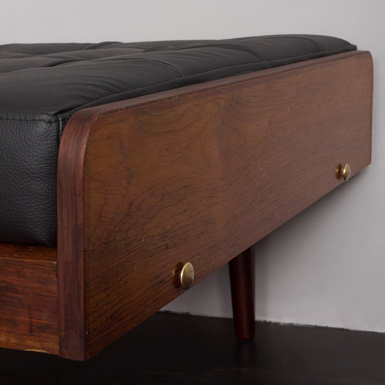 Danish rosewood and black leather corner sofa bed, 1960s 5