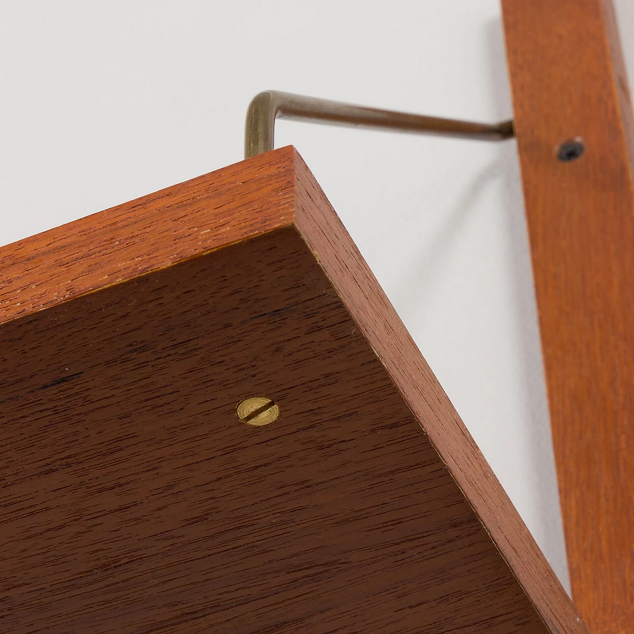 Hanging teak and brass bookcase in the style of P. Cadovius, 1960s 7
