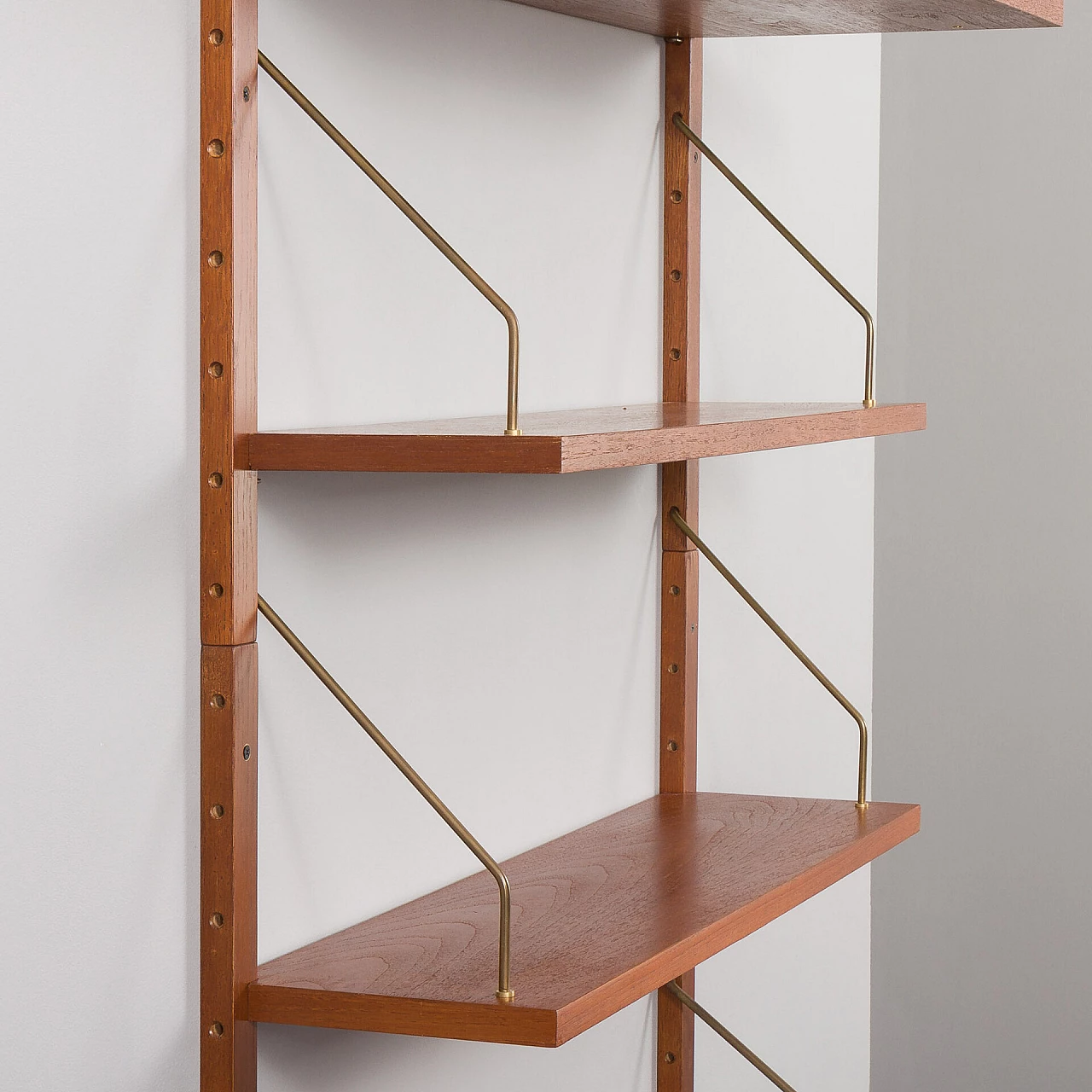 Hanging teak and brass bookcase in the style of P. Cadovius, 1960s 8