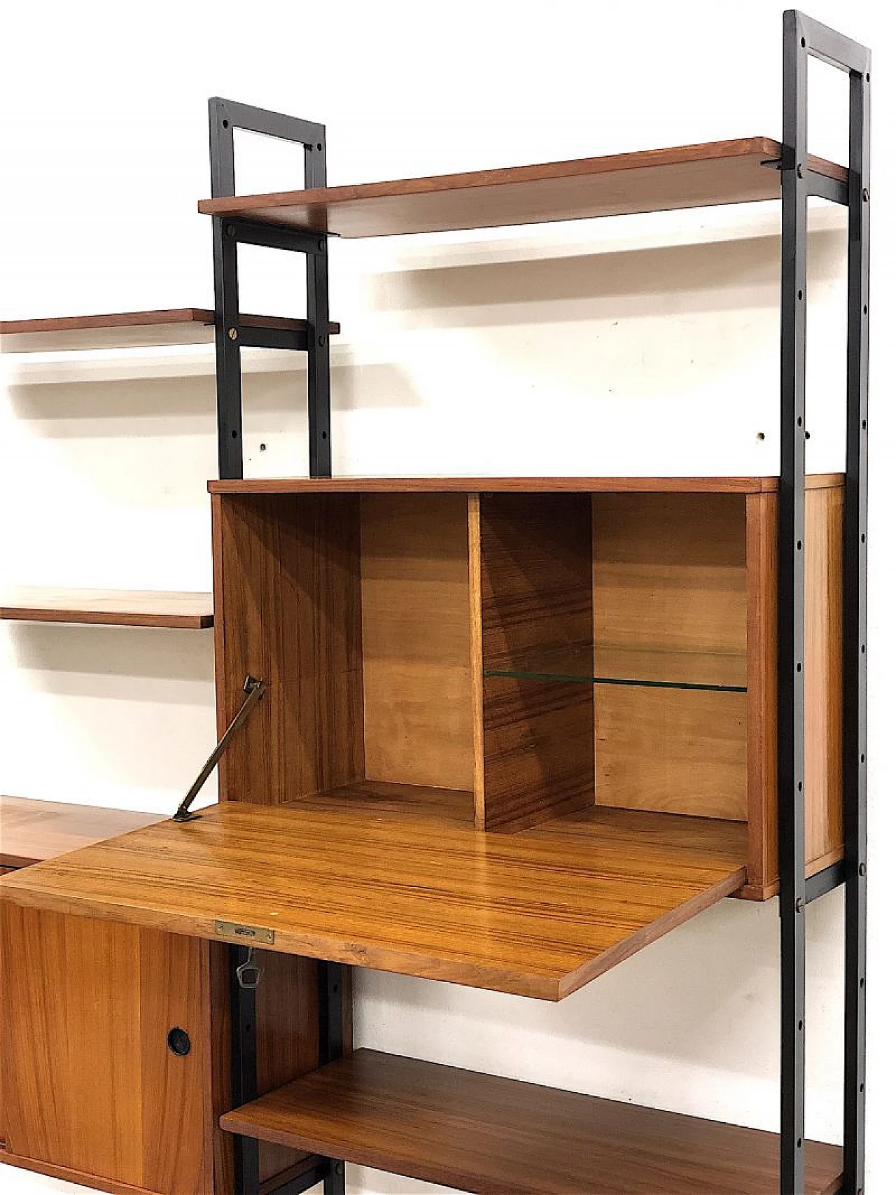 Teak veneered wood and metal modular bookcase, 1960s 4