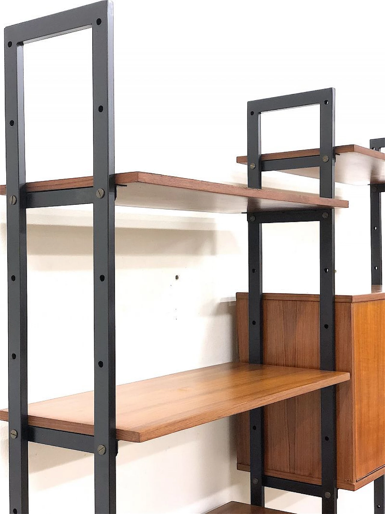 Teak veneered wood and metal modular bookcase, 1960s 11