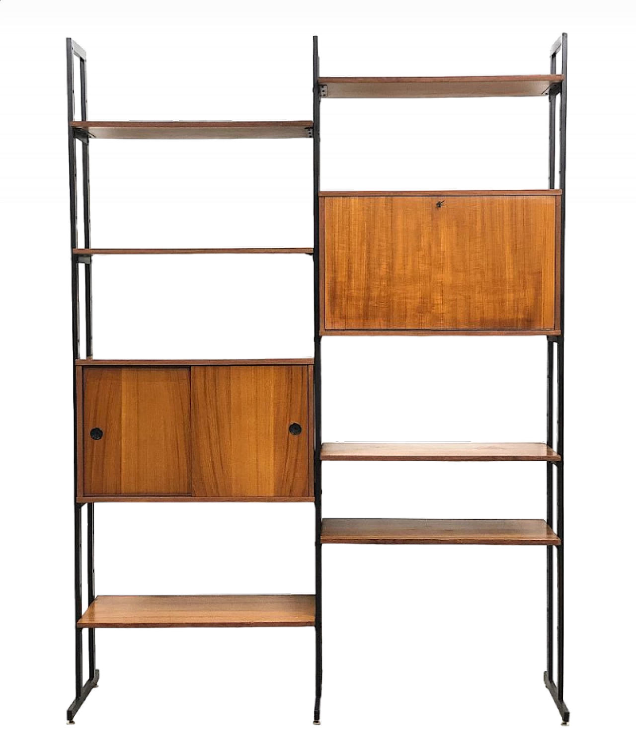 Teak veneered wood and metal modular bookcase, 1960s 15