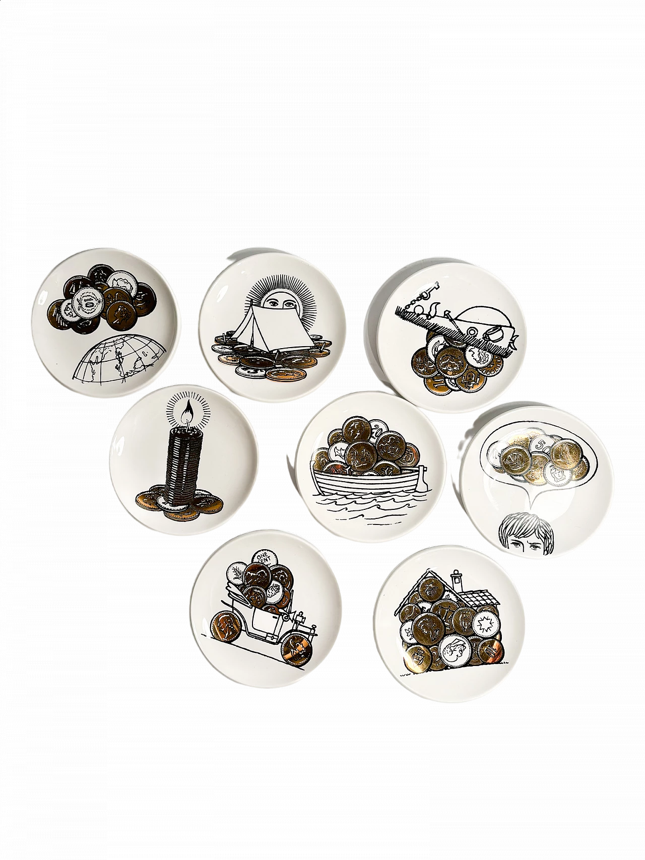 8 Porcelain coasters with decor by Fornasetti, 1960s 11
