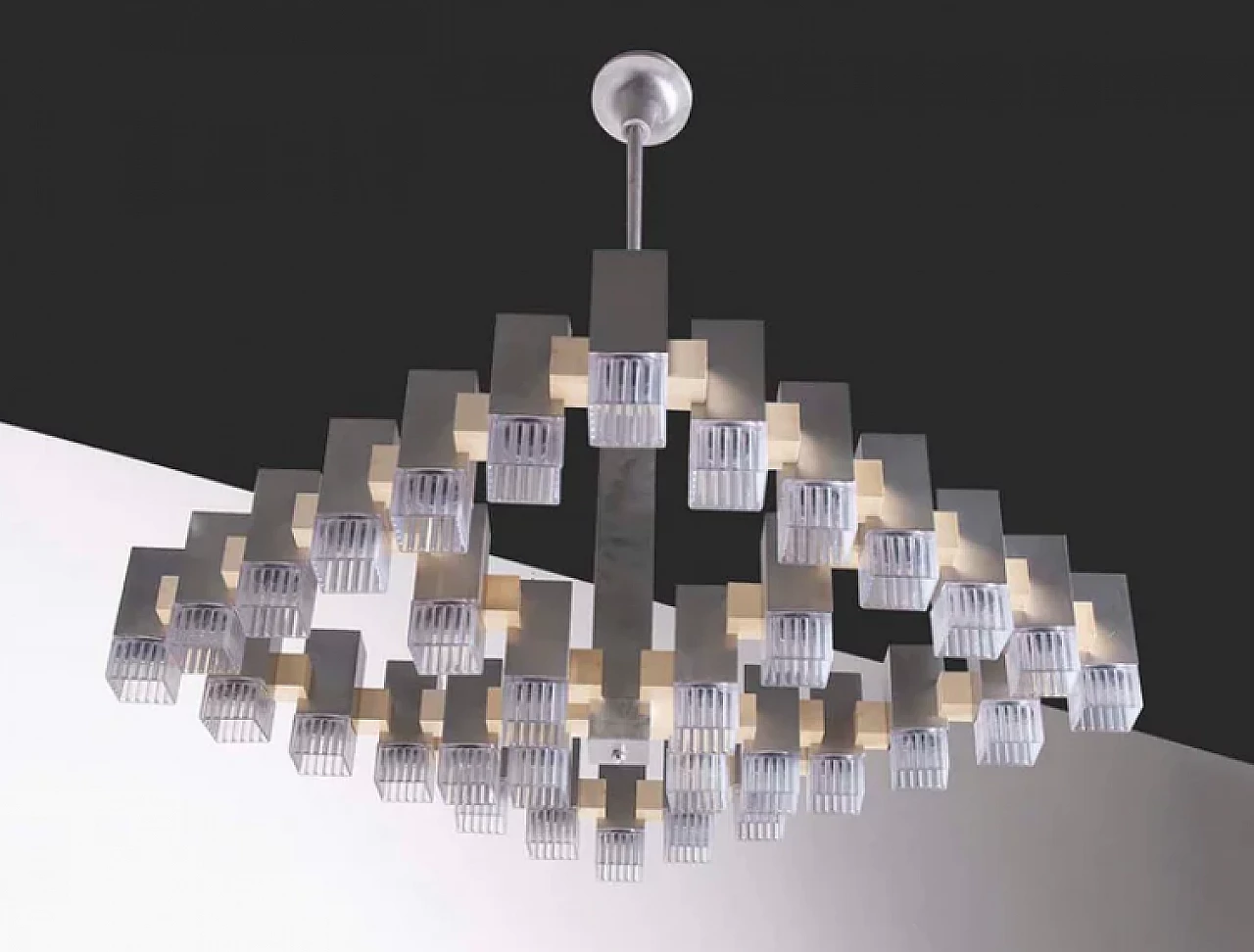 Chromed metal and lucite chandelier by Gaetano Sciolari, 1960s 1