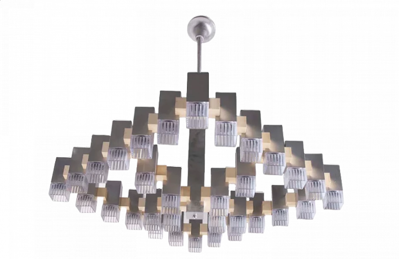 Chromed metal and lucite chandelier by Gaetano Sciolari, 1960s 7