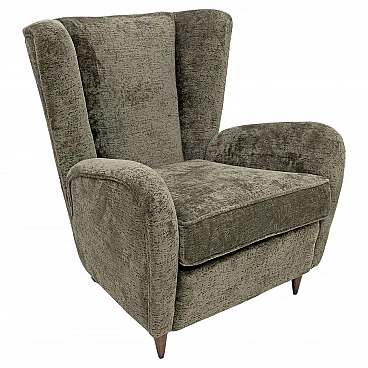 Walnut and dark green bouclé fabric armchair by Paolo Buffa, 1950s