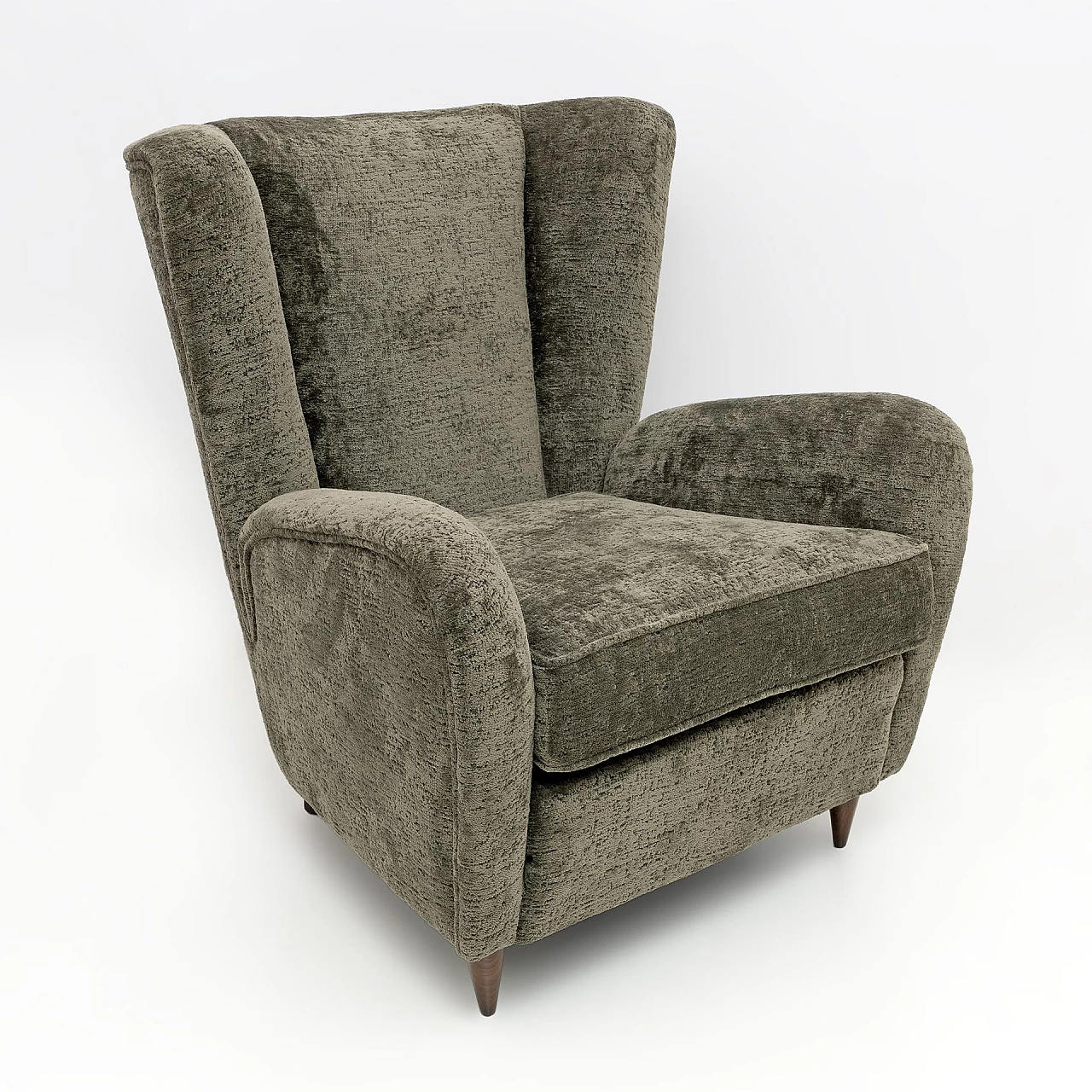 Walnut and dark green bouclé fabric armchair by Paolo Buffa, 1950s 2
