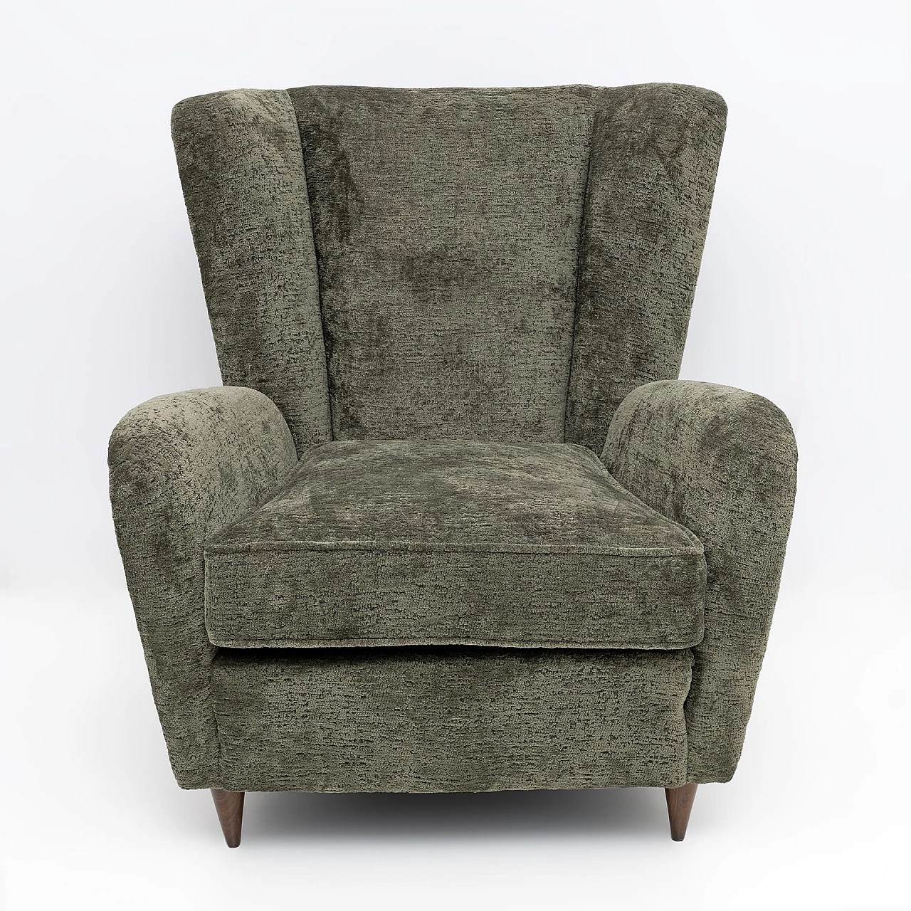 Walnut and dark green bouclé fabric armchair by Paolo Buffa, 1950s 3