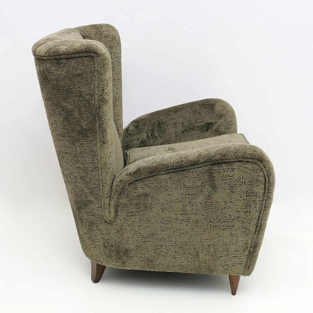 Walnut and dark green bouclé fabric armchair by Paolo Buffa, 1950s 4