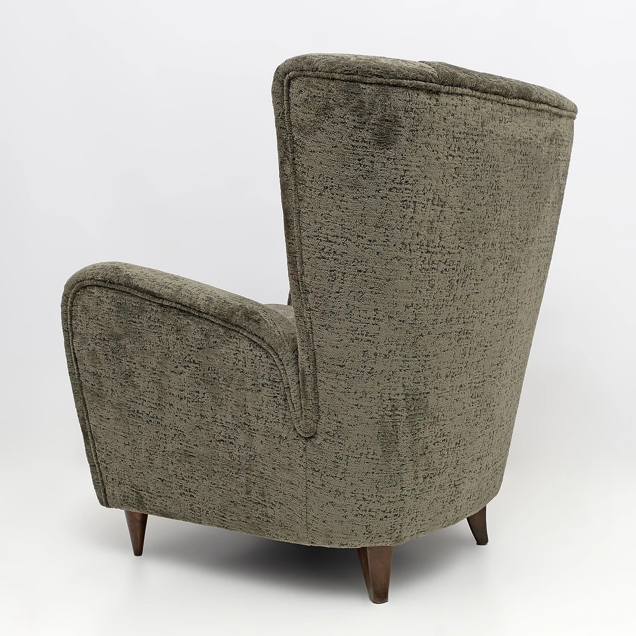 Walnut and dark green bouclé fabric armchair by Paolo Buffa, 1950s 5