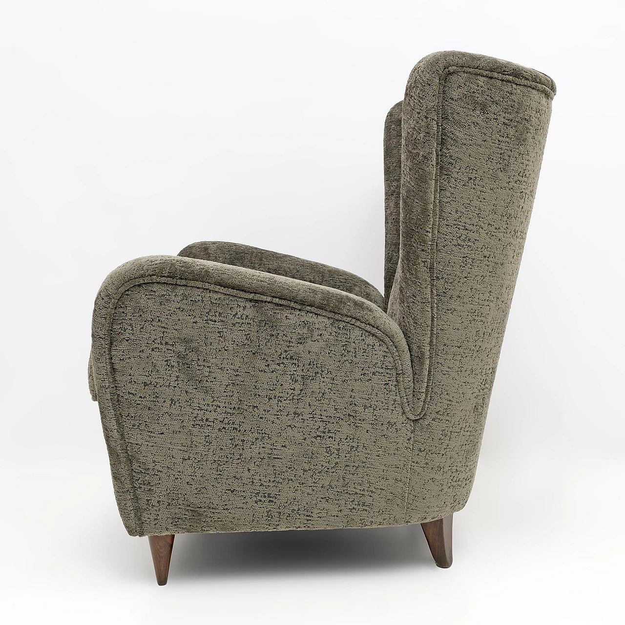 Walnut and dark green bouclé fabric armchair by Paolo Buffa, 1950s 6