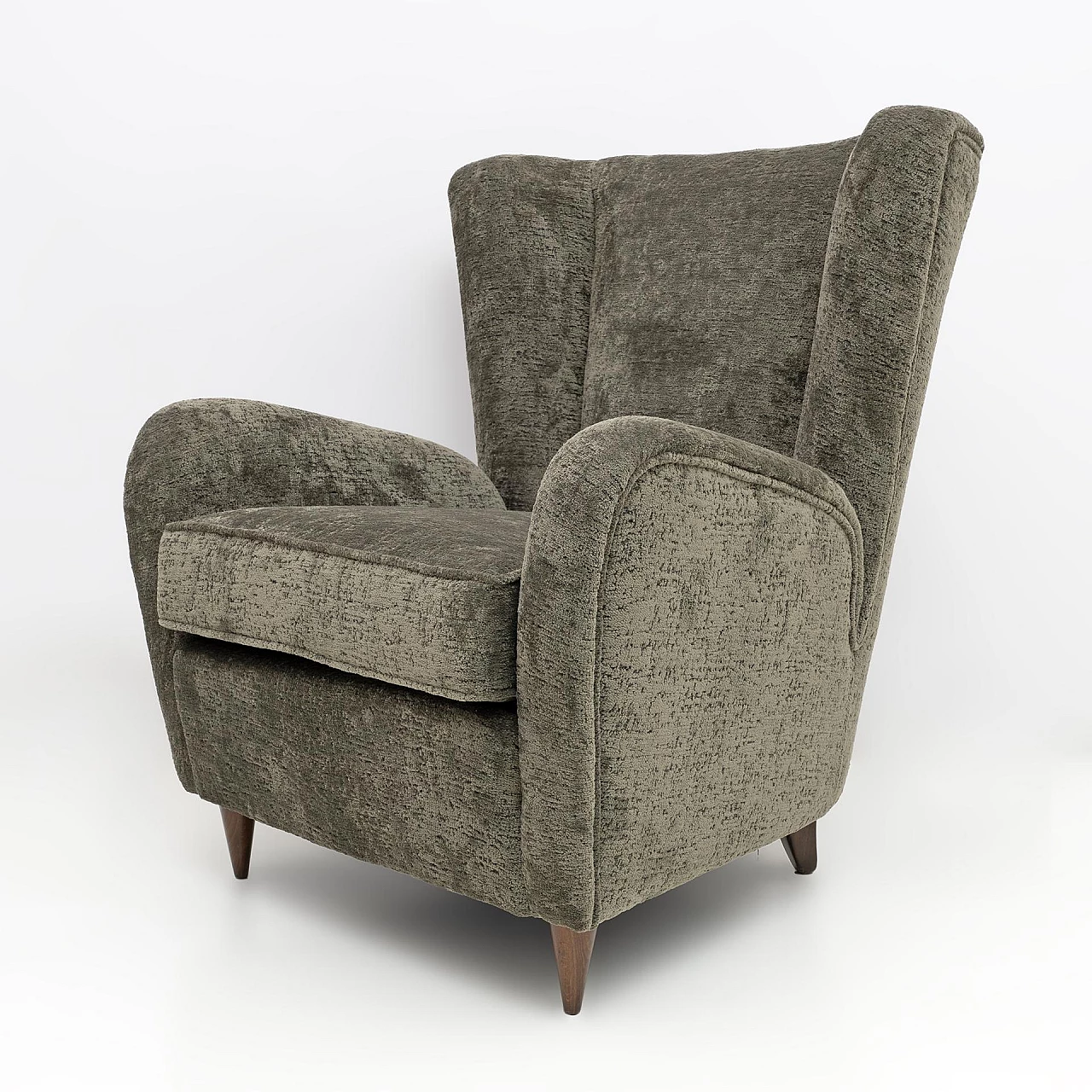 Walnut and dark green bouclé fabric armchair by Paolo Buffa, 1950s 7