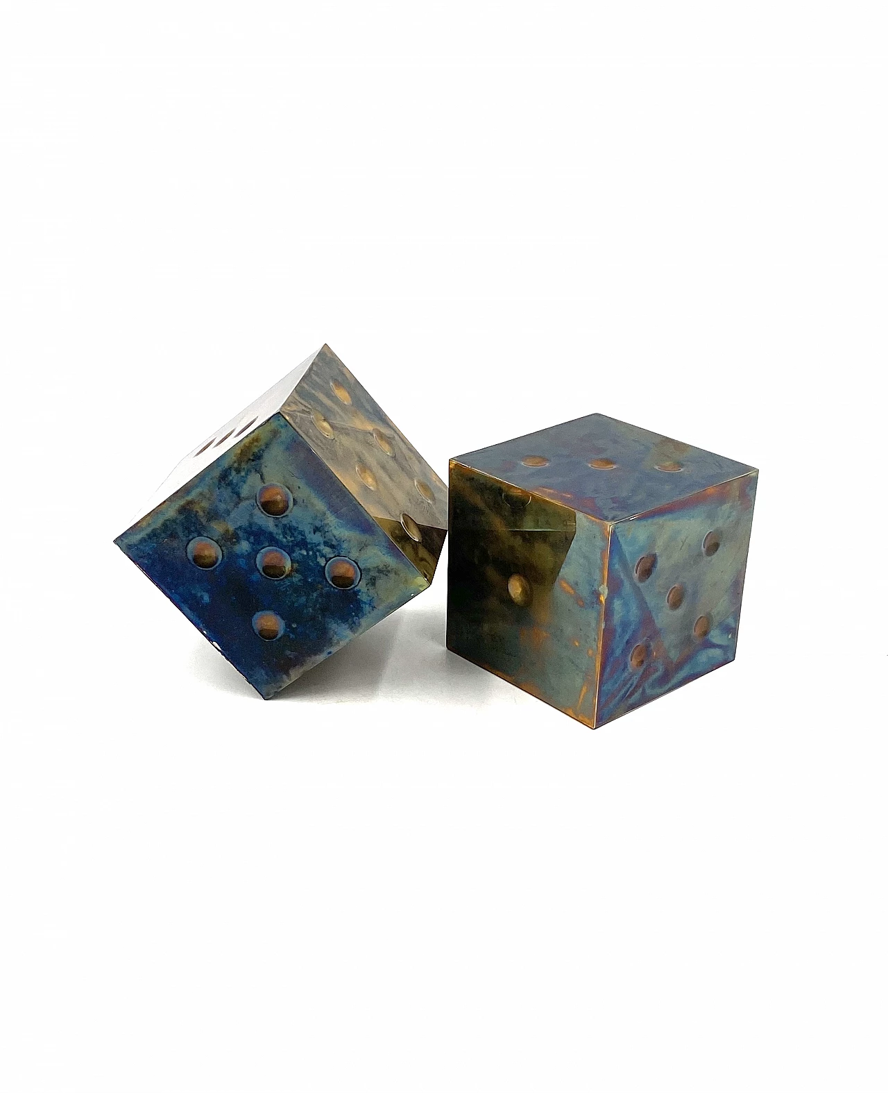 Pair of brass dice-shaped paperweights, 1970s 3
