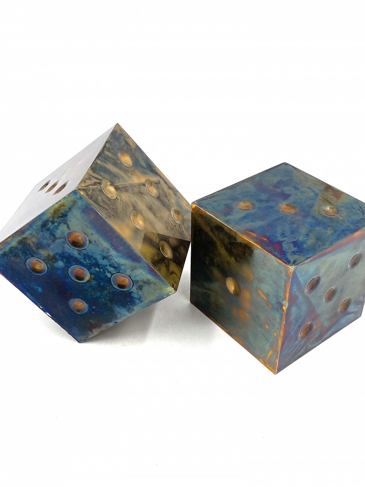 Pair of brass dice-shaped paperweights, 1970s 4