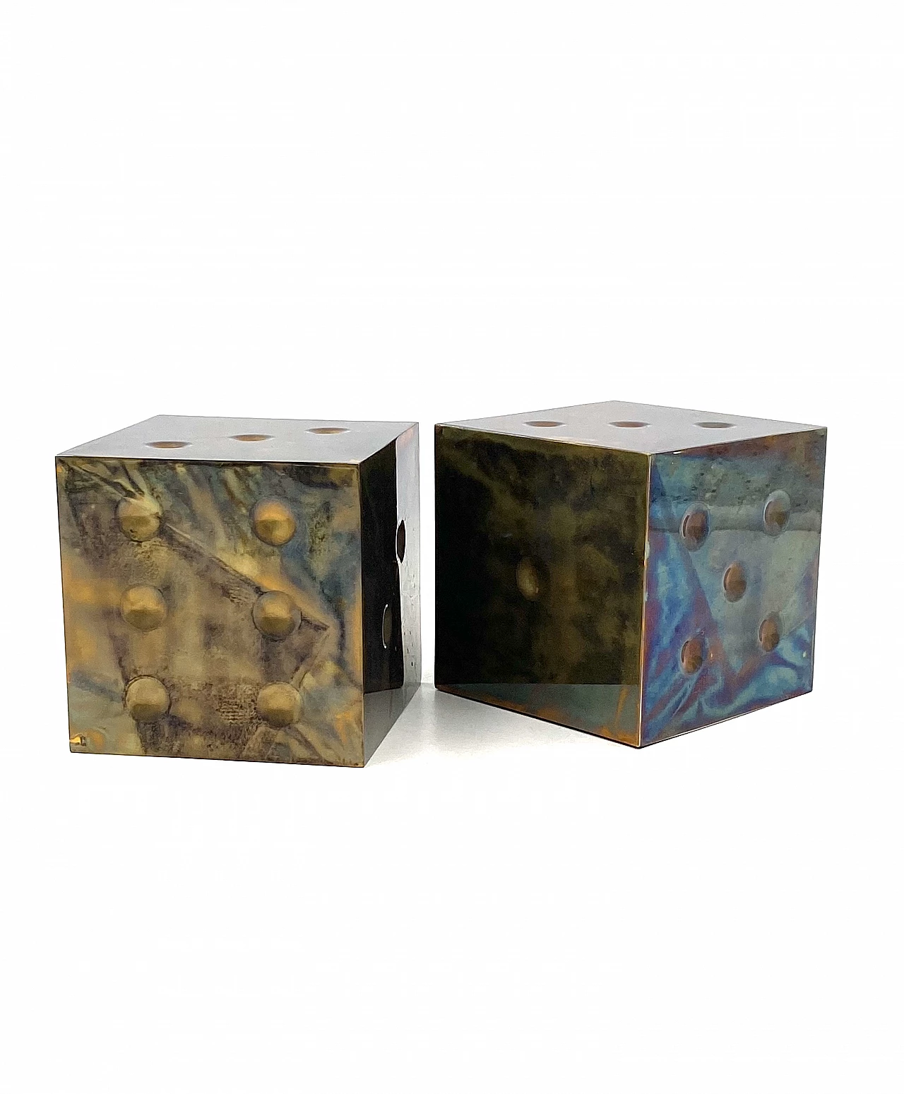 Pair of brass dice-shaped paperweights, 1970s 6