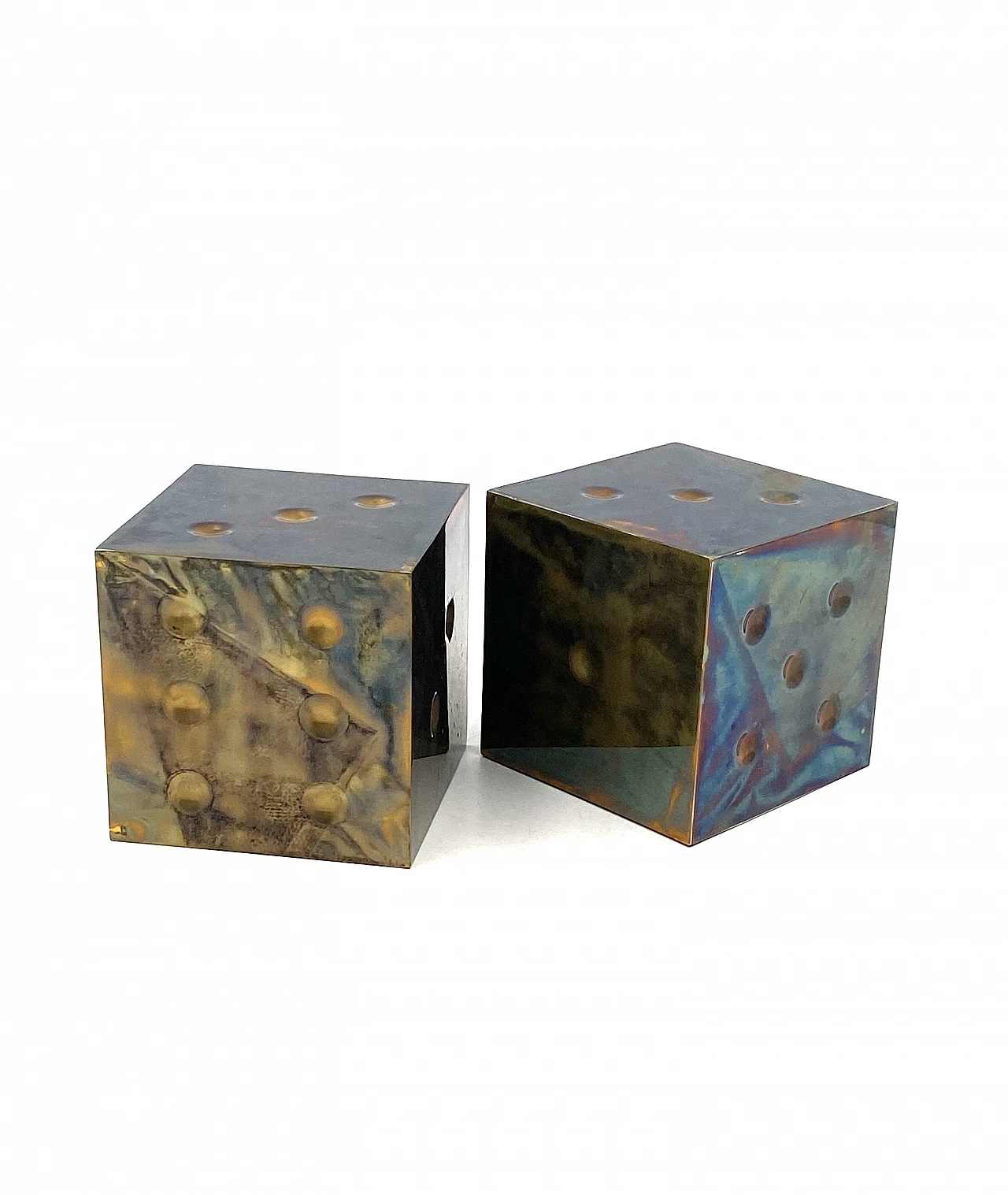 Pair of brass dice-shaped paperweights, 1970s 8