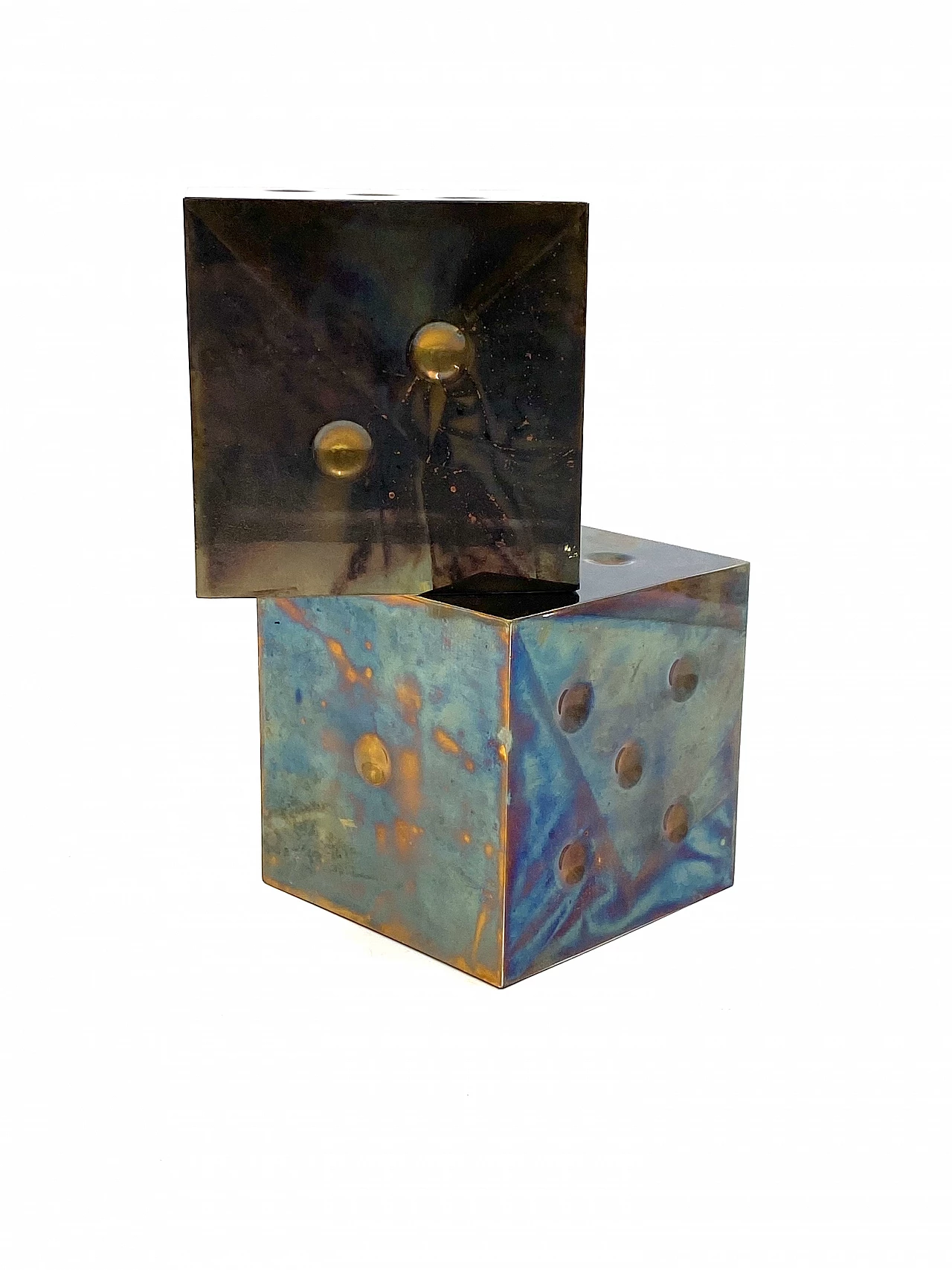 Pair of brass dice-shaped paperweights, 1970s 9