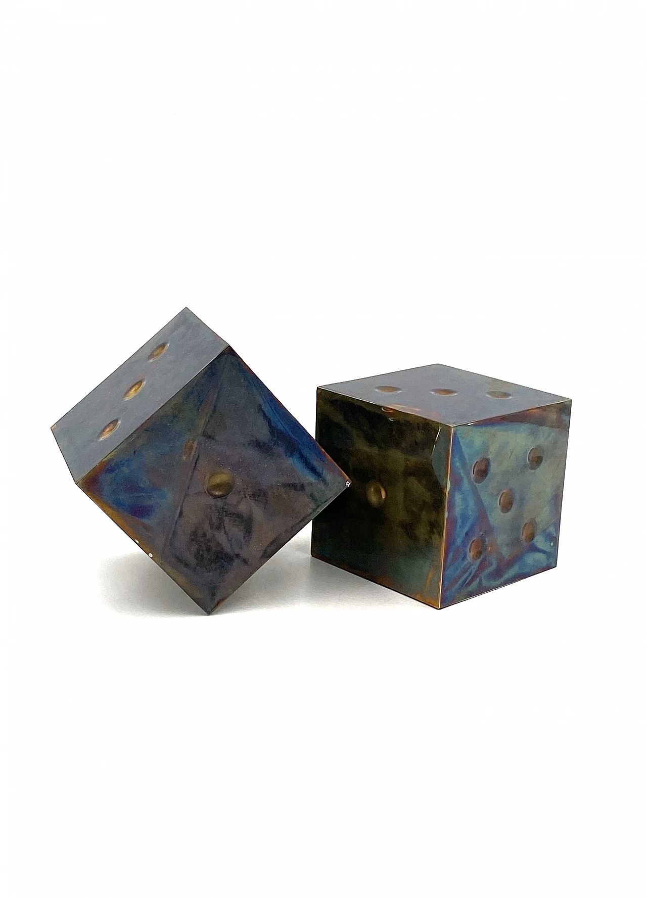 Pair of brass dice-shaped paperweights, 1970s 11