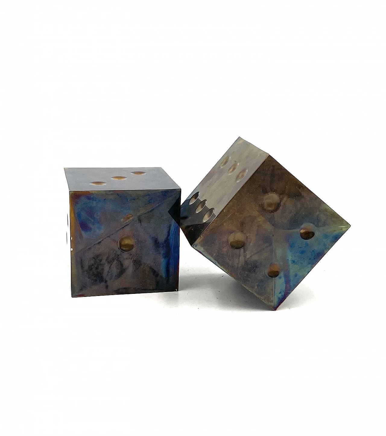 Pair of brass dice-shaped paperweights, 1970s 13